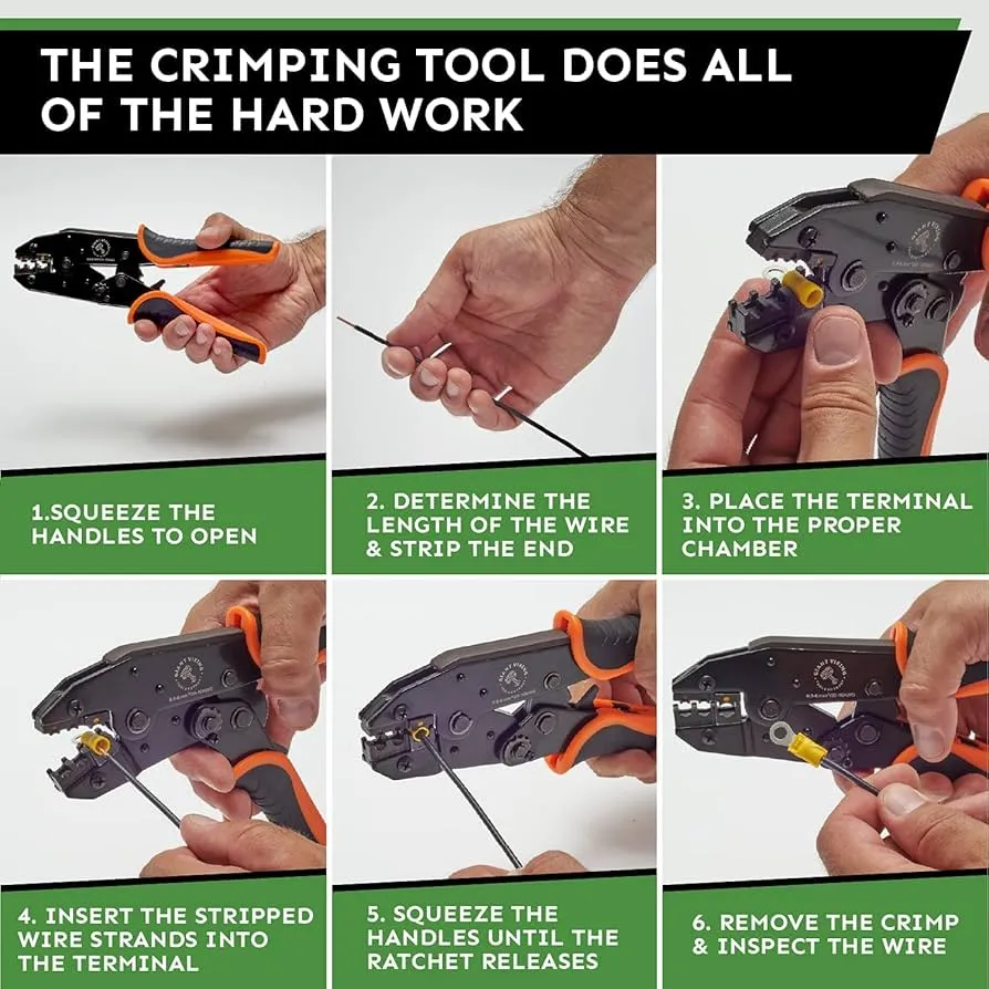 Crimping tool in use compressing a terminal