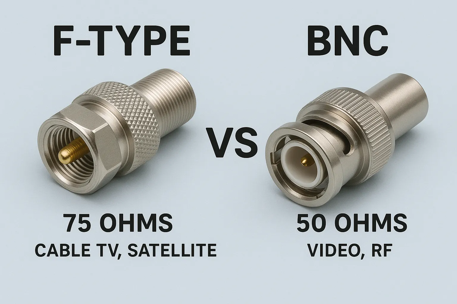 F-type connector and BNC connector shown side-by-side