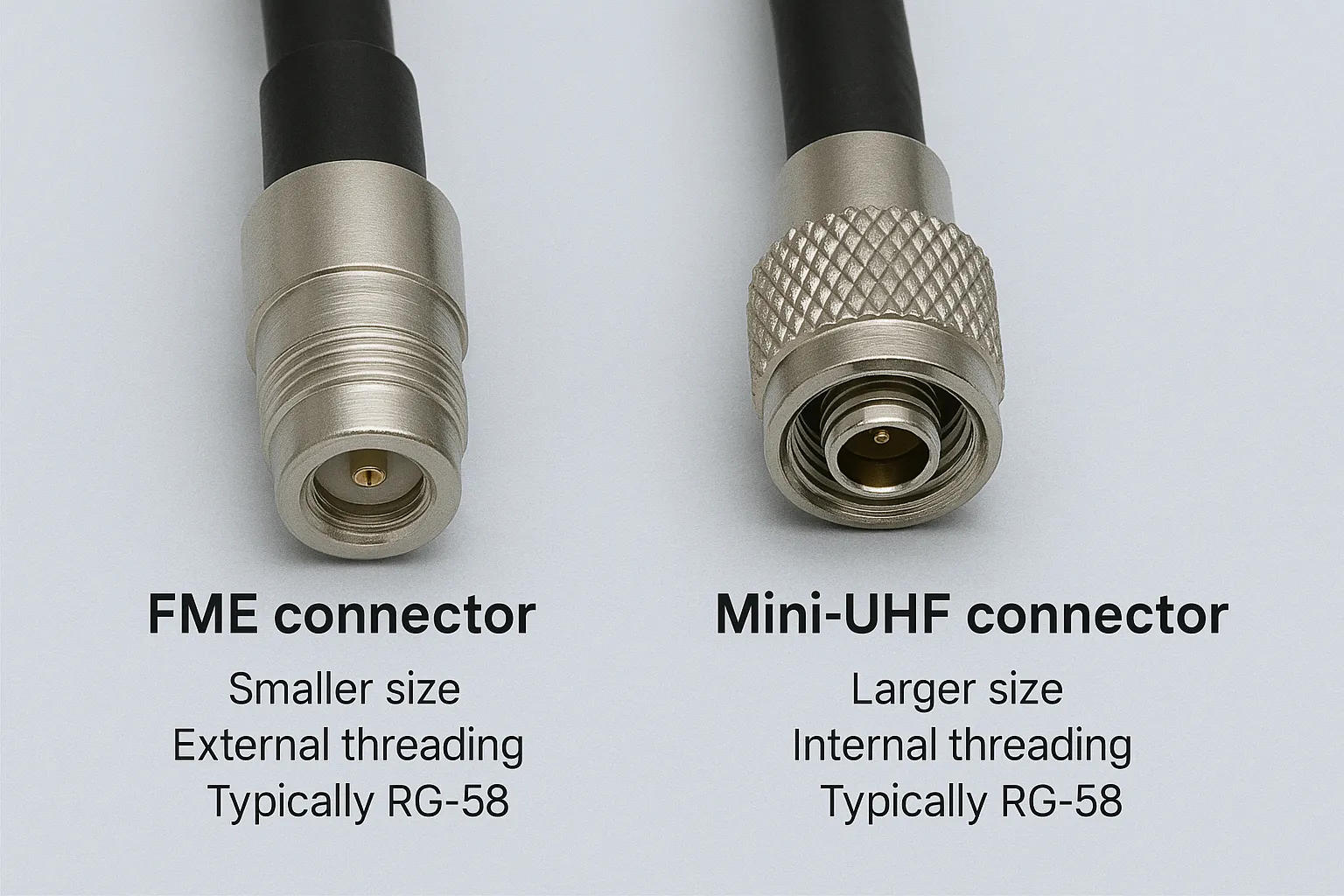 Side-by-side comparison of FME and Mini UHF connectors