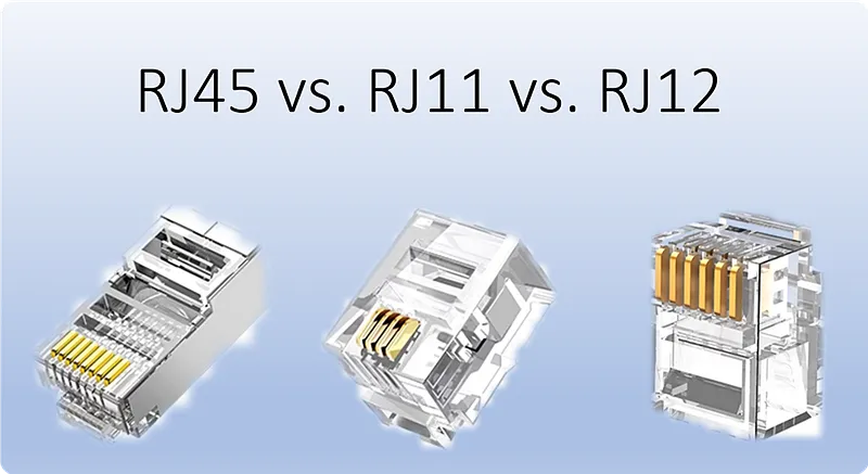 Comparison chart of RJ45, RJ11, and RJ12 connector features