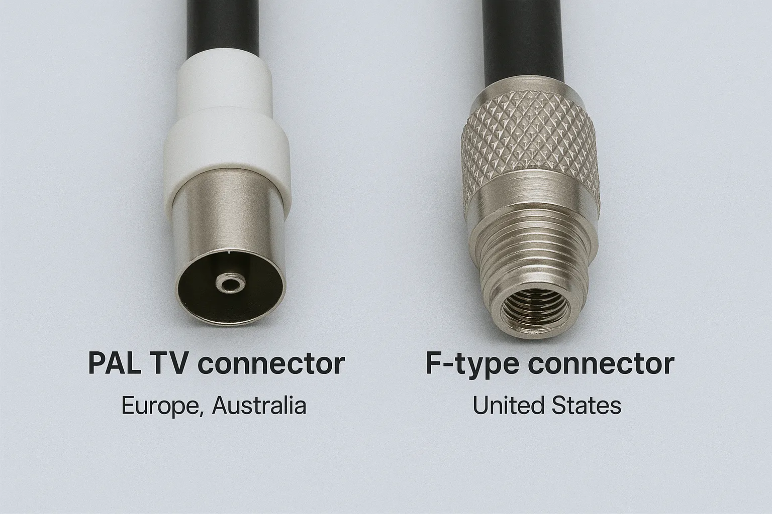 TV IEC connector next to F-type connector for comparison