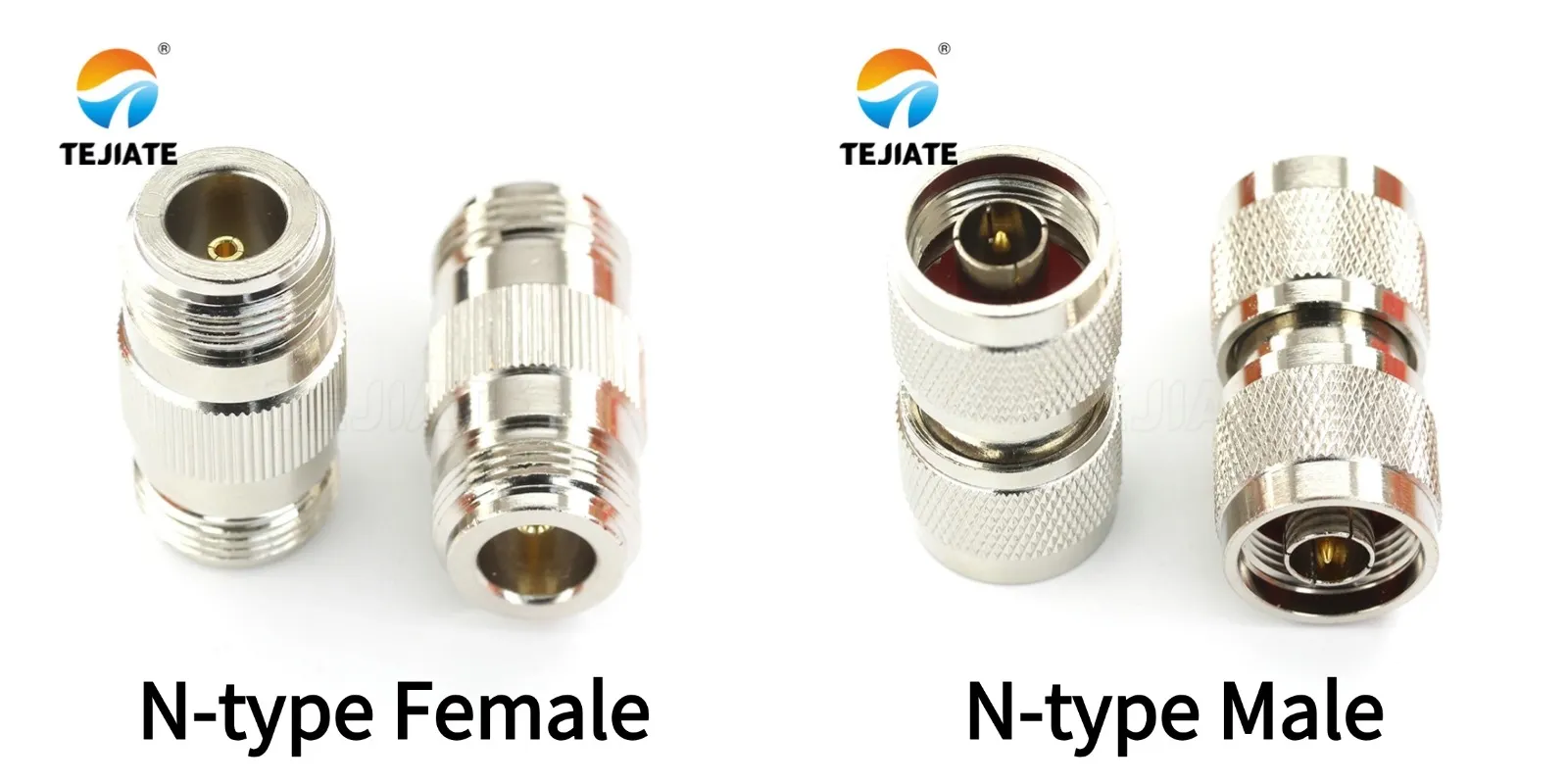 N-Type male vs female connector on white background