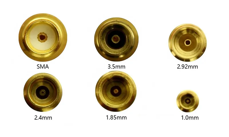 Various precision coaxial RF adapters including SMA, 3.5mm, and 2.92mm types