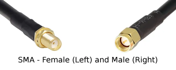 SMA Male vs Female Connector Comparison Side-by-side comparison of SMA male and female connectors