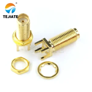 Close-up of an SMA-KE series female connector with an extended 23mm thread length.