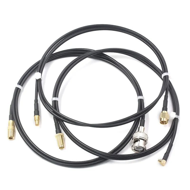 Close-up of LMR100 coaxial cable showing its foil plus tinned copper braid shielding