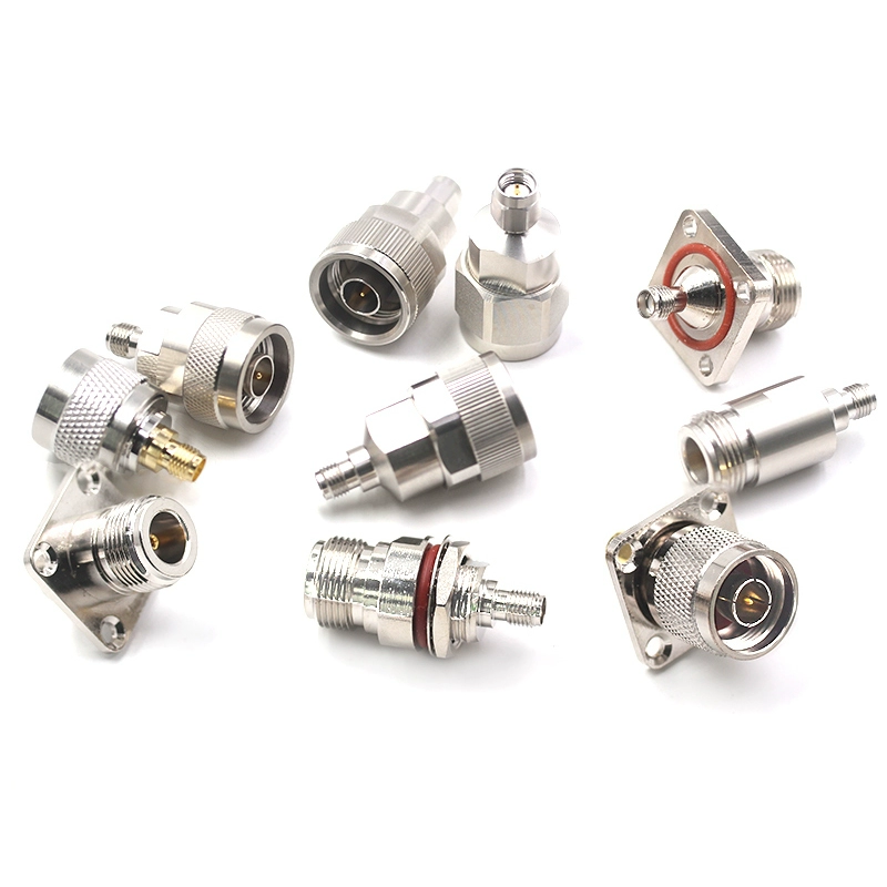 N-Type to SMA adapter connecting outdoor antenna to indoor telecom equipment