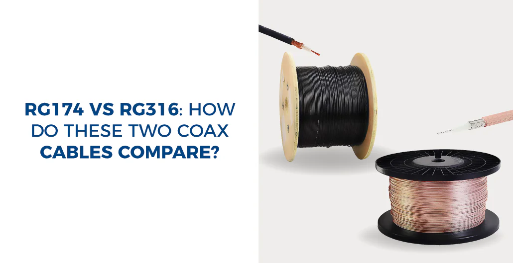 Side-by-side comparison of RG174 and RG316 coaxial cables