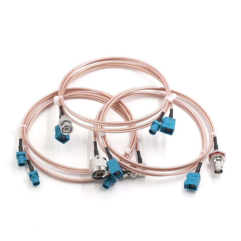 Close-up of RG316 coaxial cable showing its silver-plated conductor and PTFE insulation