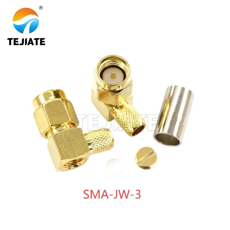 SMA-JW-3 Right-Angle Adapter Product shot of the TEJTE SMA-JW-3 right-angle SMA male to female adapter