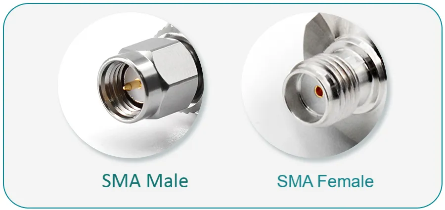 Physical comparison of SMA Male and Female connectors