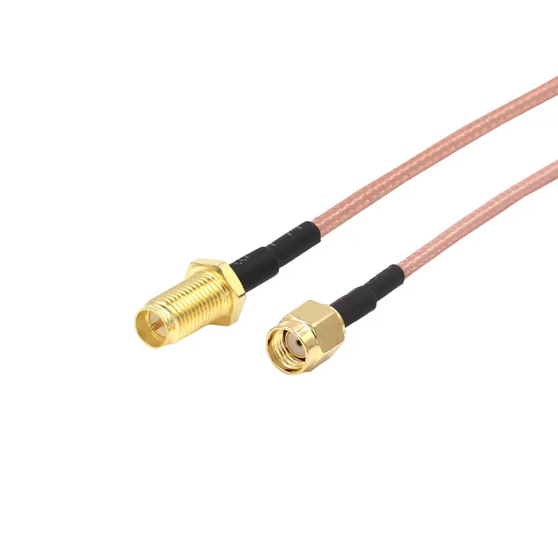 Close-up of an SMA male to SMA female extension cable, commonly used for passing through enclosure walls