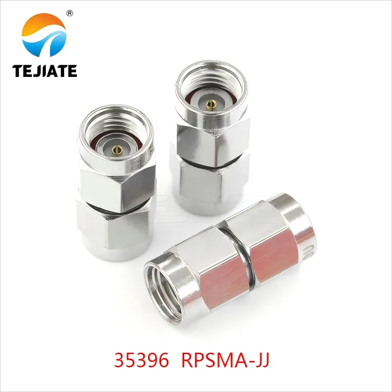 Side-by-side comparison of an SMA-JJ coupler (standard SMA double male) and an RPSMA-JJ coupler (Reverse Polarity SMA double male). Side-by-side comparison of an SMA-JJ coupler (standard SMA double male) and an RPSMA-JJ coupler (Reverse Polarity SMA double male).