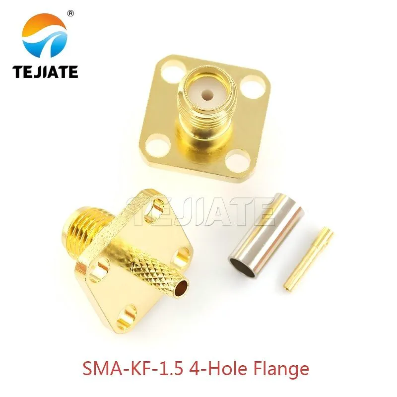 Dimensional drawing of an SMA-KF-1.5 4-hole flange mount connector.