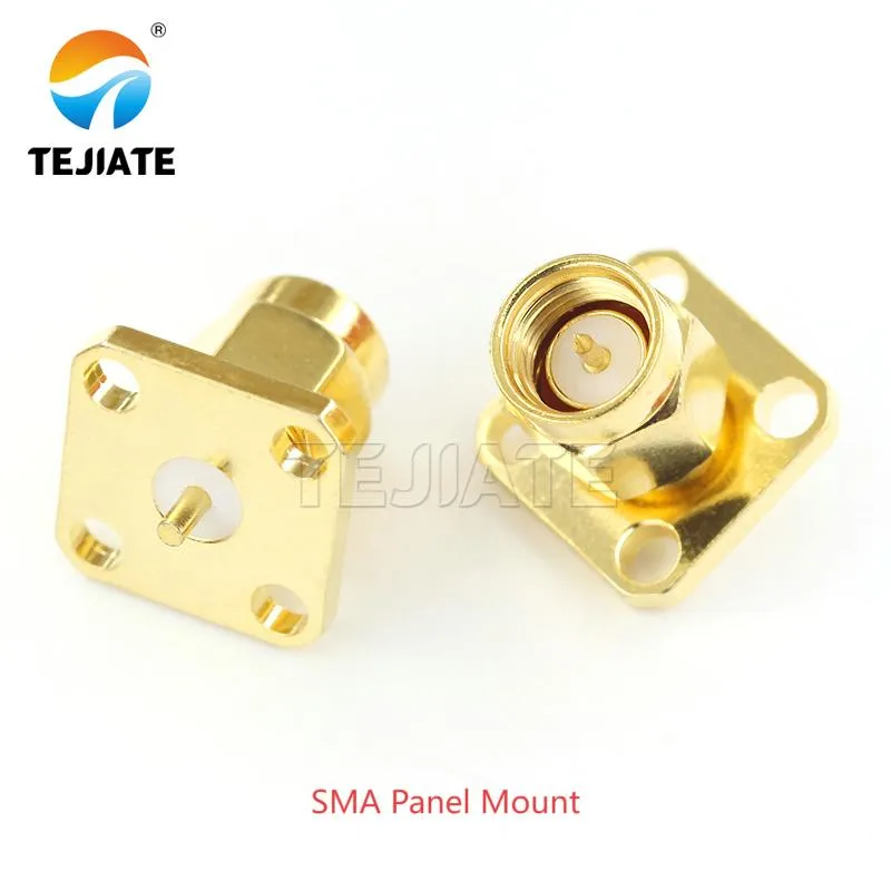 An SMA male panel mount or bulkhead connector, showing its threaded body and nut.