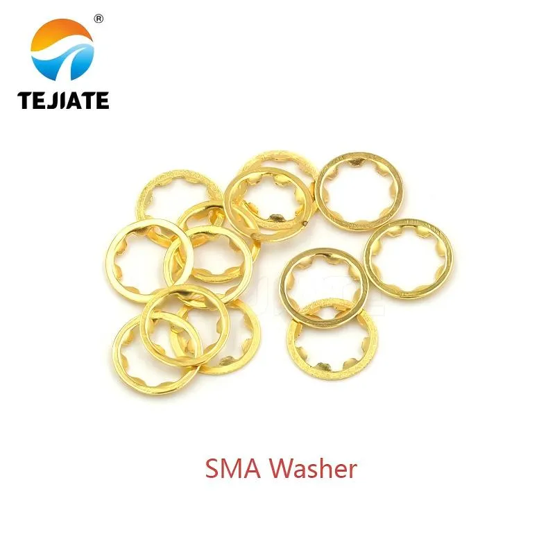 Close-up view of a flat washer used with an SMA connector.