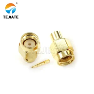 Close-up of TEJIATE brand gold-plated brass SMA connector