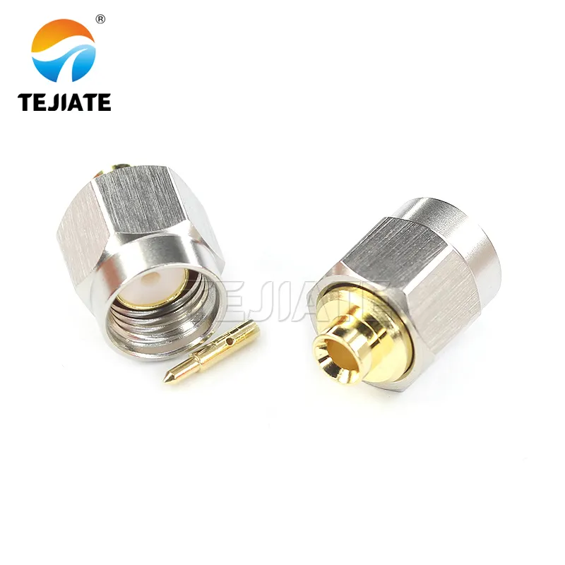 Close-up of TEJIATE brand stainless steel SMA connector