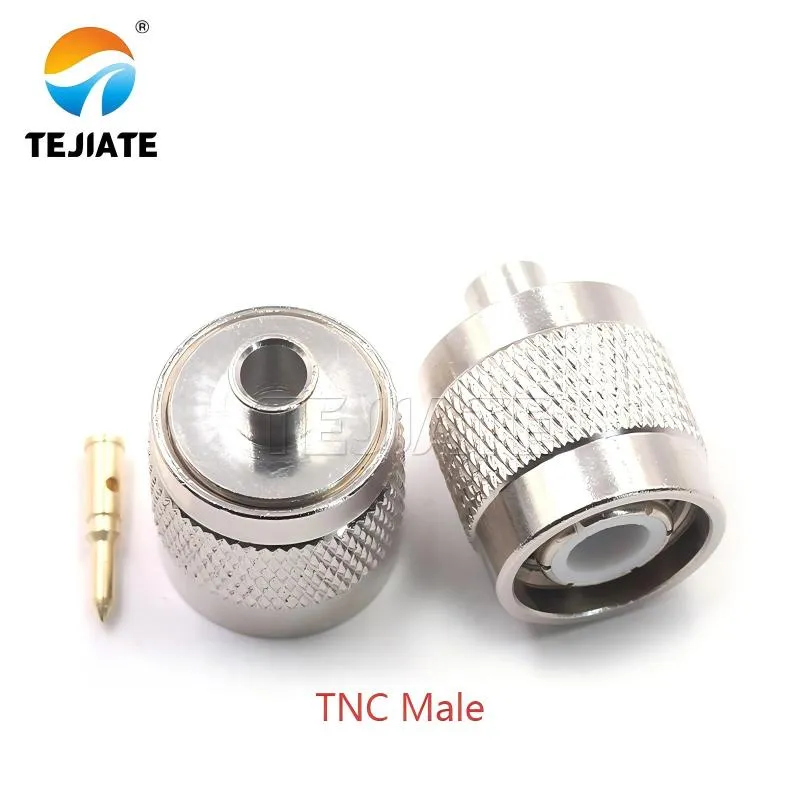 Photograph of a TNC male connector, a threaded version similar to BNC but larger than SMA.