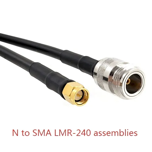 N-type to SMA LMR-240 low-loss coaxial cable assembly for outdoor base stations and masts N-type to SMA LMR-240 low-loss coaxial cable assembly for outdoor base stations and masts