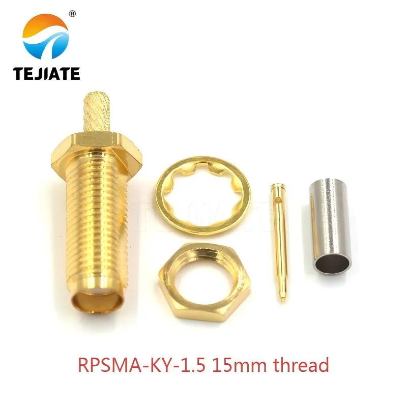 TEJTE RPSMA-KY-1.5 connector, showing its RP-SMA male interface with 15mm thread TEJTE RPSMA-KY-1.5 connector, showing its RP-SMA male interface with 15mm thread