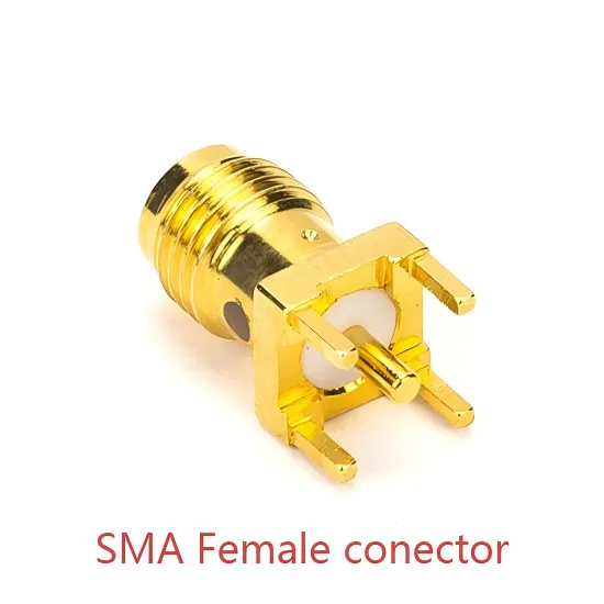 SMA female connector mounted on a printed circuit board.