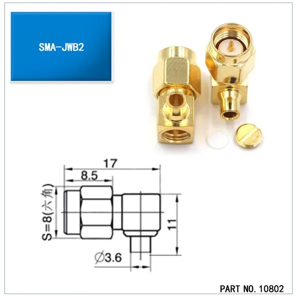 Dimension drawing of the SMA-JWB2 right-angle adapter