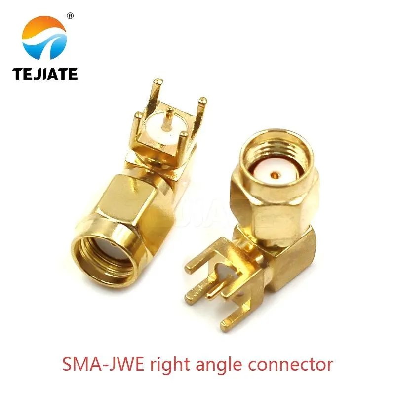 Illustration of an SMA-JWE right-angle PCB connector.