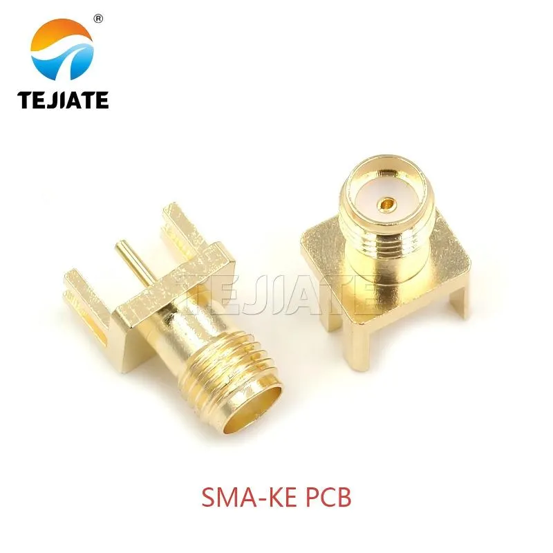 SMA-KE PCB mount bulkhead connector, emphasizing the 50-ohm launch transition to the printed circuit board. SMA-KE PCB mount bulkhead connector, emphasizing the 50-ohm launch transition to the printed circuit board.