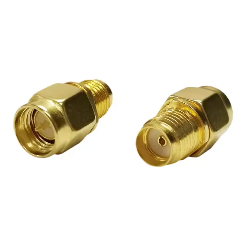 Physical photo of an SMA Male to Female adapter Physical photo of an SMA Male to Female adapter