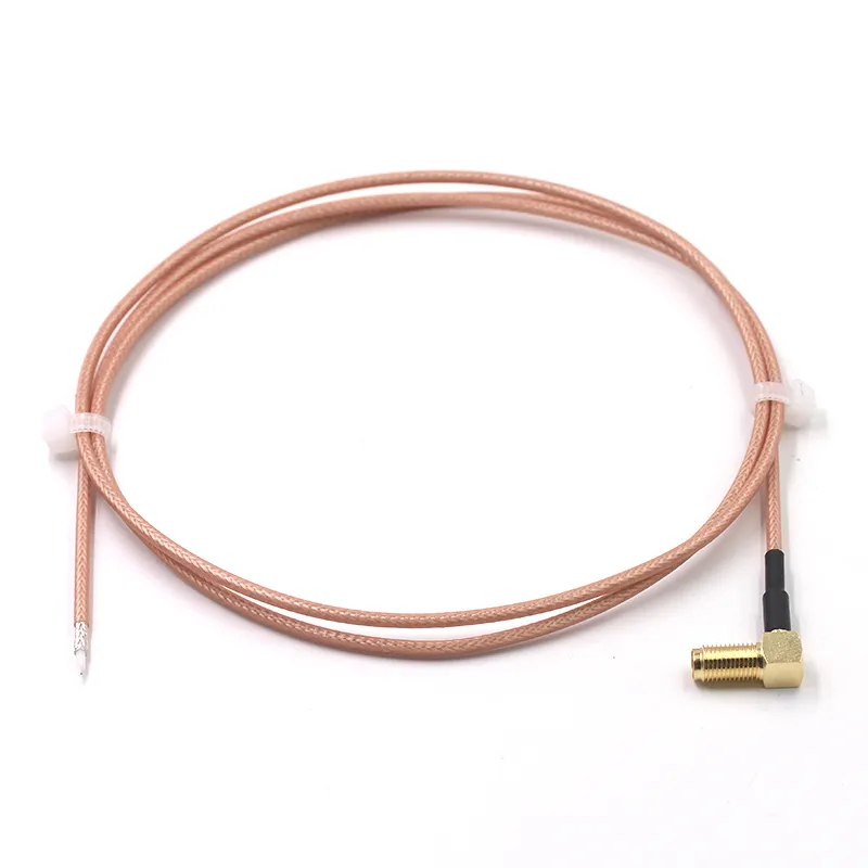 SMA right-angle crimp connector, highlighting its bent body for tight spaces and associated stress considerations. SMA right-angle crimp connector, highlighting its bent body for tight spaces and associated stress considerations.