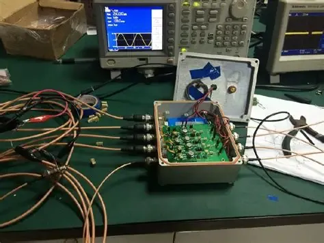 An engineer using a BNC to SMA adapter to connect an oscilloscope to an RF module on a test bench. An engineer using a BNC to SMA adapter to connect an oscilloscope to an RF module on a test bench.