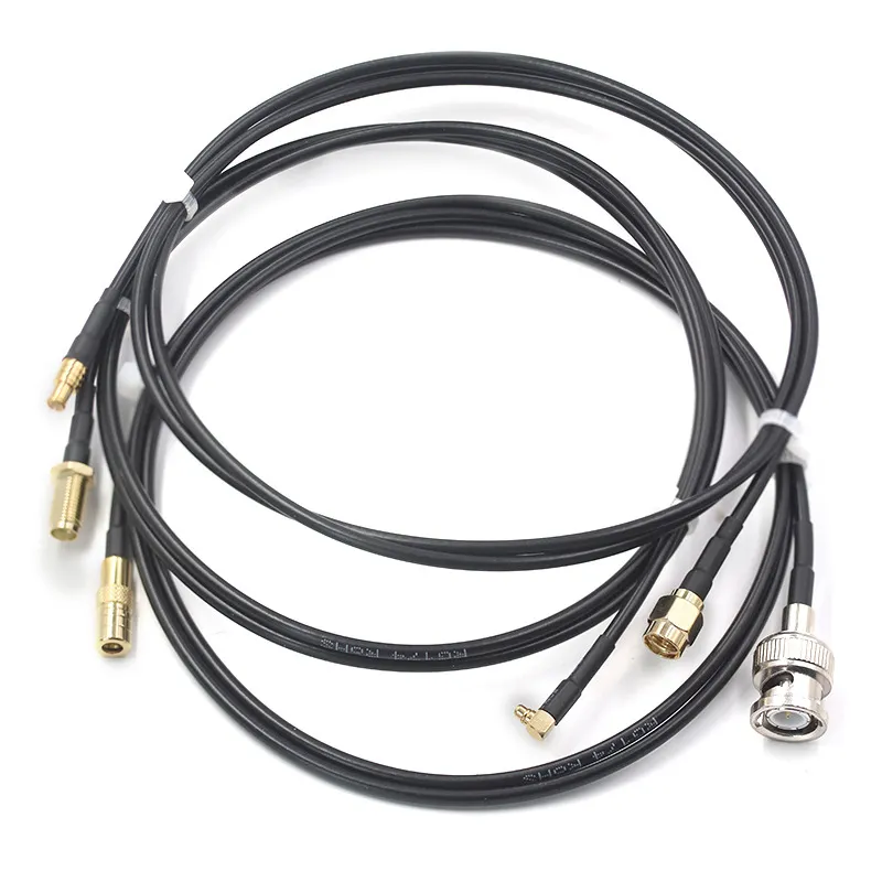 Illustration of a short BNC to SMA jumper cable. Illustration of a short BNC to SMA jumper cable.