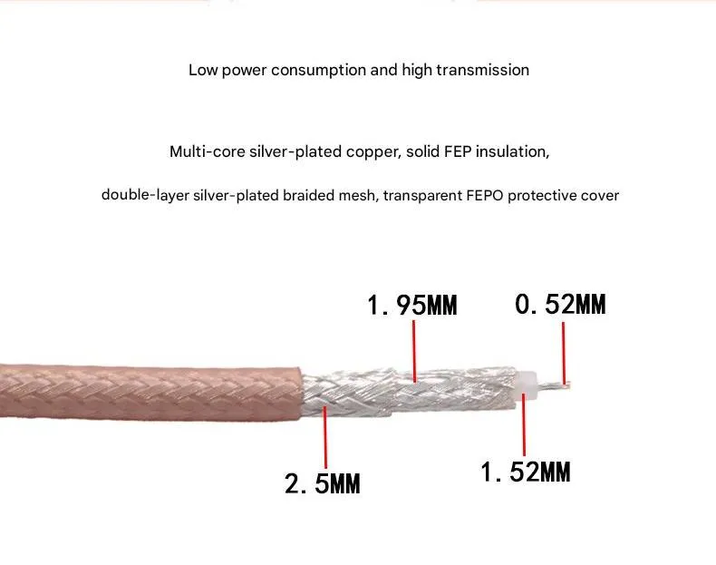 RG316D coaxial cable with enhanced features like double-layer shielding and transparent FEPO cover RG316D coaxial cable with enhanced features like double-layer shielding and transparent FEPO cover