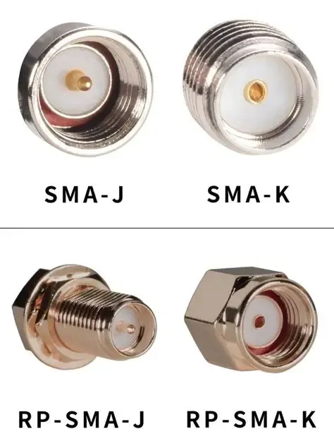 Diagram of SMA connector genders and types, including straight and right-angle variants Diagram of SMA connector genders and types, including straight and right-angle variants