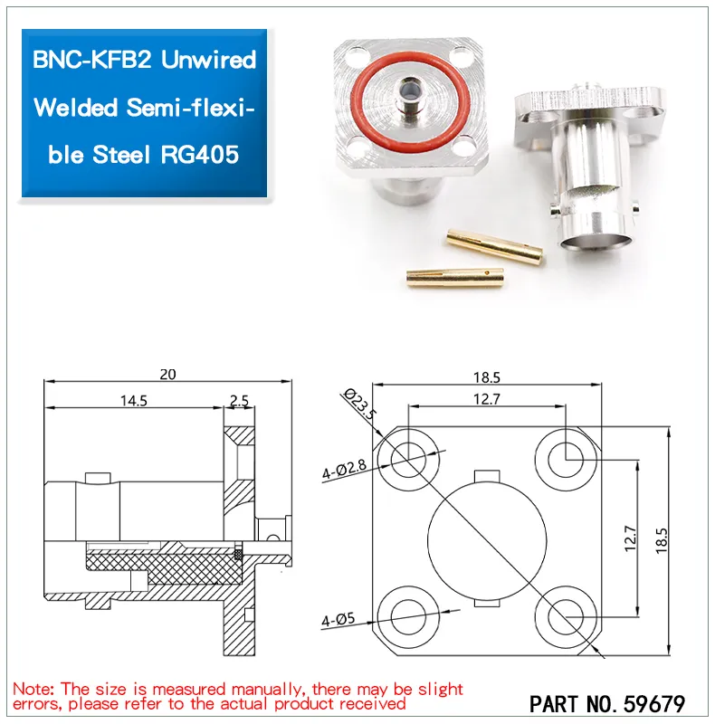 Anatomy and component breakdown diagram of the TEJTE BNC-KFB2 flanged sealed connector.