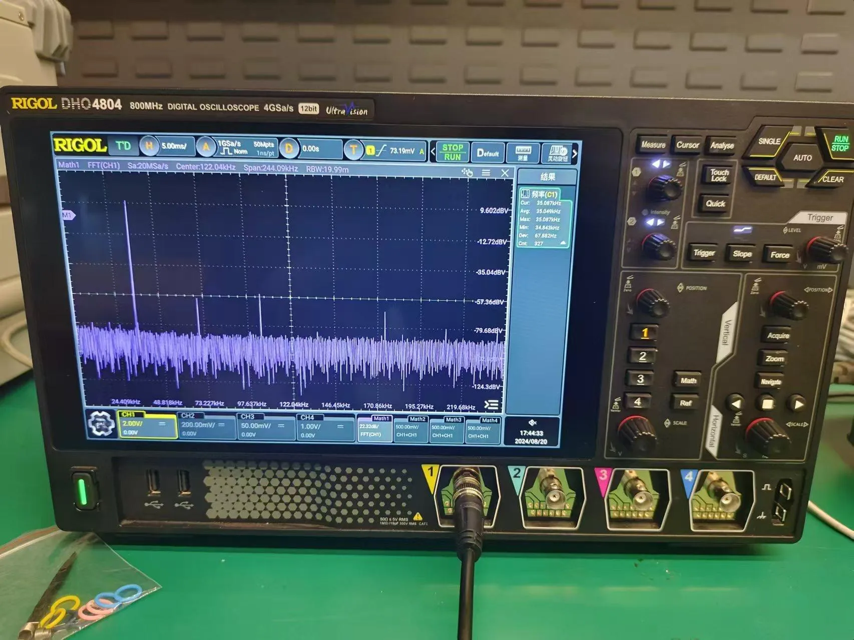 BNC connector product being tested in measurement equipment