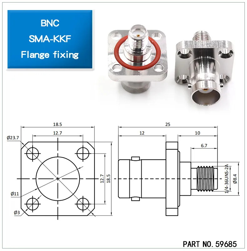 Physical image of the TEJTE SMA-KKF flange mount adapter, showing its mounting flange and interfaces. Physical image of the TEJTE SMA-KKF flange mount adapter, showing its mounting flange and interfaces.