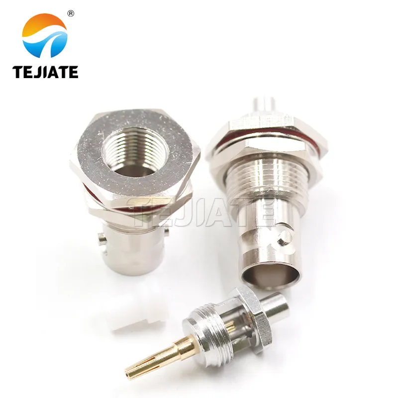 Physical image of the TEJIATE BNC-KYB2 bulkhead mount T connector.