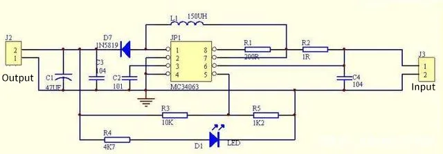 Detailed circuit schematic of a 5V to 12V Boost converter based on the MC34063. Detailed circuit schematic of a 5V to 12V Boost converter based on the MC34063.