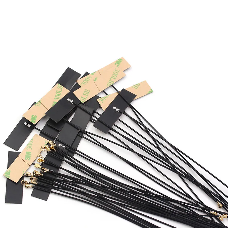 Close-up of a Flexible Printed Circuit antenna, showing its thin sheet-like structure and possibly an adhesive backing.