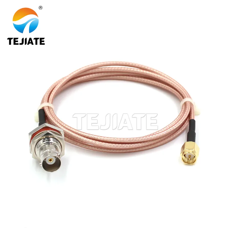 Photo of a 0.3-meter RG316 short jumper with SMA-F on one end and BNC-M on the other. Photo of a 0.3-meter RG316 short jumper with SMA-F on one end and BNC-M on the other.