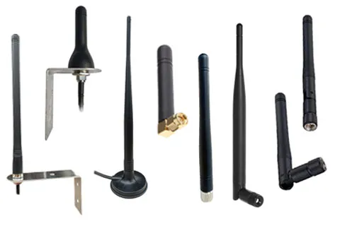 Comparison diagram of straight, right-angle, and flexible rubber ducky antenna forms Comparison diagram of straight, right-angle, and flexible rubber ducky antenna forms