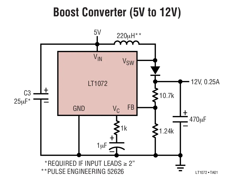 Screenshot of the TEJTE 5V to 12V boost converter quick design calculator interface, showing parameter input fields and calculation results. Screenshot of the TEJTE 5V to 12V boost converter quick design calculator interface, showing parameter input fields and calculation results.