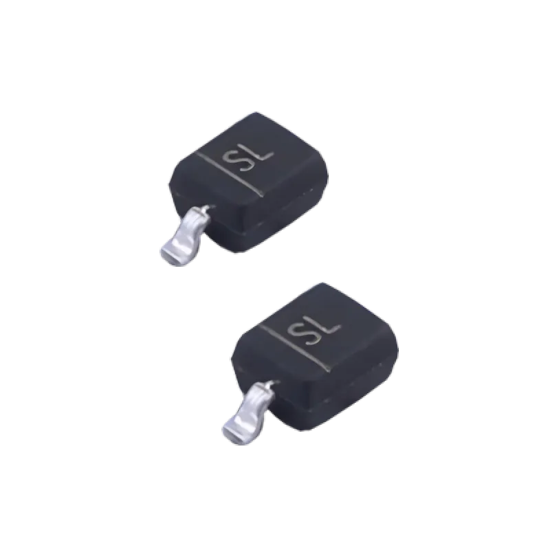 Close-up of a Schottky diode in SOD-323 package and its recommended placement near a PCB input. Close-up of a Schottky diode in SOD-323 package and its recommended placement near a PCB input.