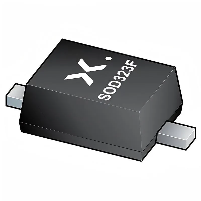 A physical product photo of a Schottky diode in SOD-323F package (e.g., BAT46WJ), featuring its package size and cathode marking. A physical product photo of a Schottky diode in SOD-323F package (e.g., BAT46WJ), featuring its package size and cathode marking.