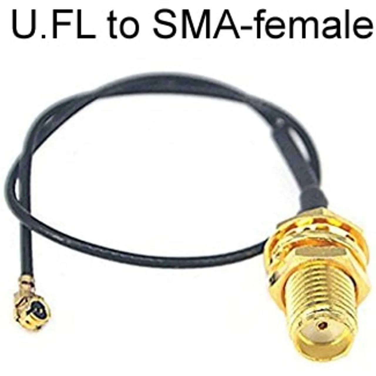 Product photo of a U.FL to SMA female pigtail adapter Product photo of a U.FL to SMA female pigtail adapter