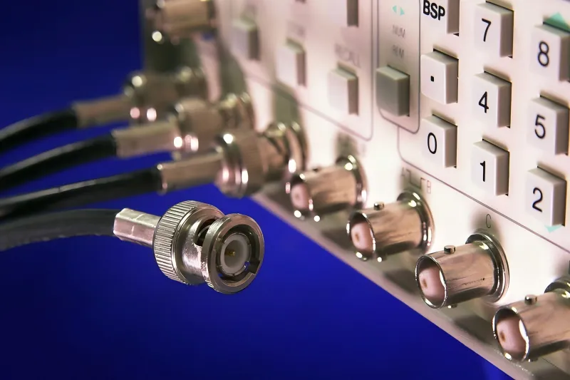 Illustration of BNC interfaces on device front panels such as DVRs, cameras, oscilloscopes, and signal generators. Illustration of BNC interfaces on device front panels such as DVRs, cameras, oscilloscopes, and signal generators.