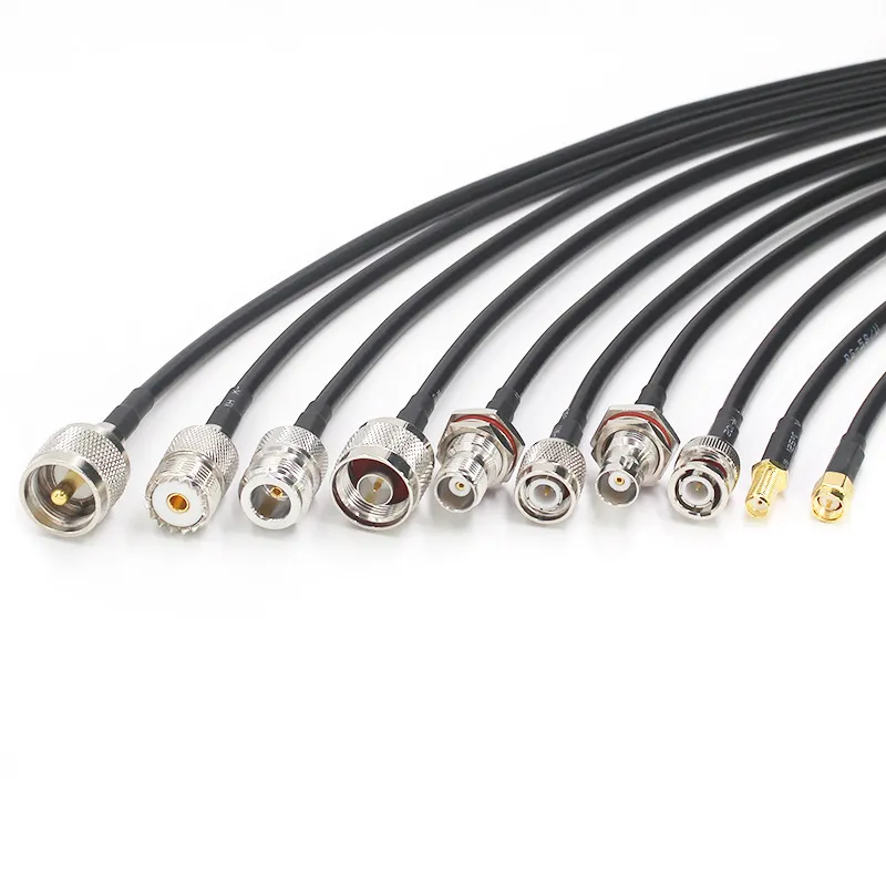Comparison between a factory-assembled BNC coaxial cable and bulk coaxial cable on a spool. Comparison between a factory-assembled BNC coaxial cable and bulk coaxial cable on a spool.
