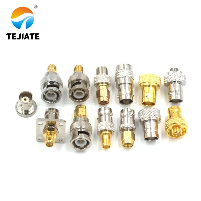 Close-up photograph of an SMA female to BNC male adapter. Close-up photograph of an SMA female to BNC male adapter.